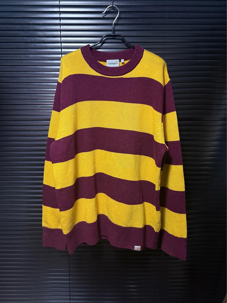 칼하트 단가라 스트라이프 버건디 옐로우 니트 스웨터 L 100 해리포터