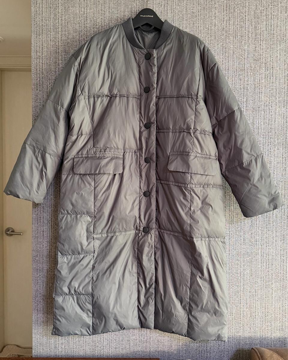 그레이 롱코트 패딩 점퍼 경량 다운 자켓 루즈핏 프리사이즈