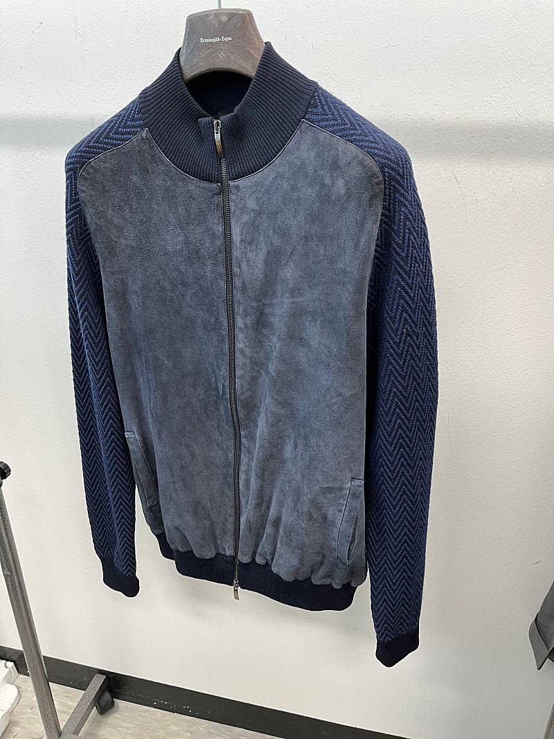 100) 에스티듀퐁 스웨이드 헤링본 니트집업