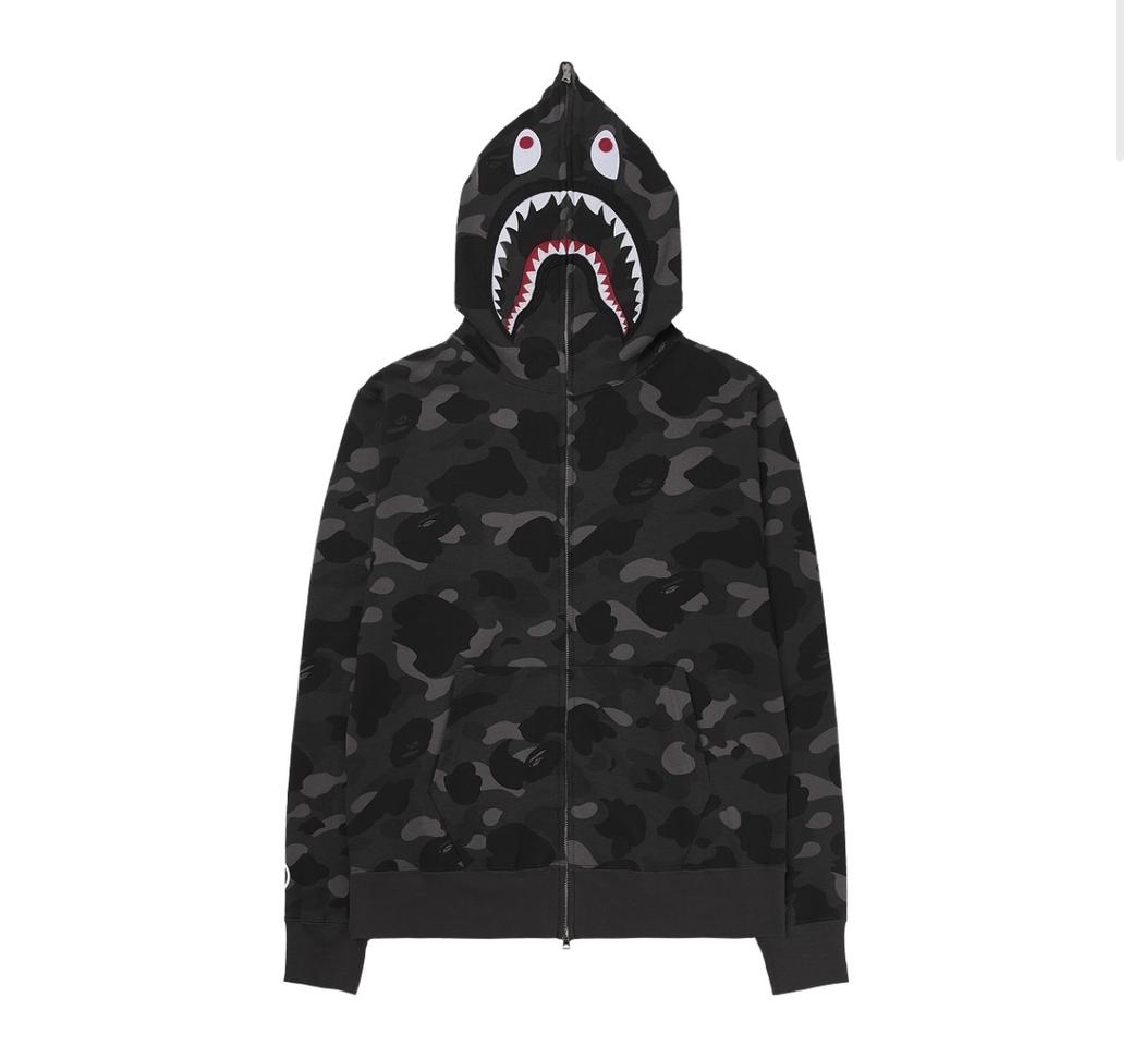 베이프 컬러 카모 샤크 풀 집업 후드 블랙