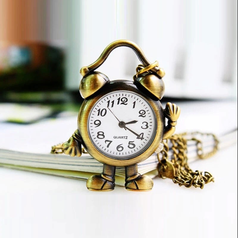 새 귀여운 둥근 다이얼 회중시계 레트로 청동 쿼츠 포브 시계 체인 선물