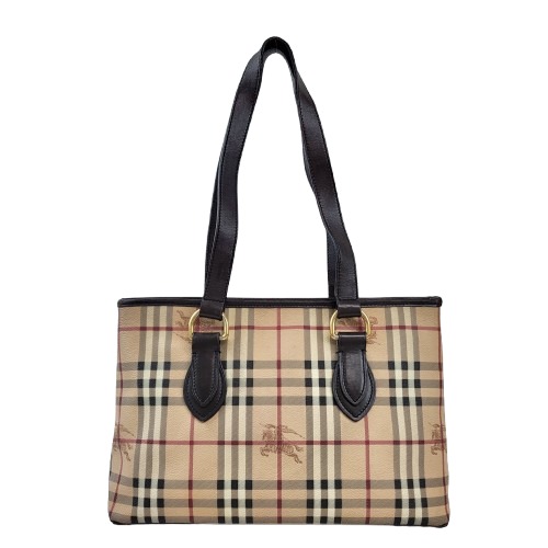 정품 버버리 헤이마켓 체크 브라운 레더 숄더백