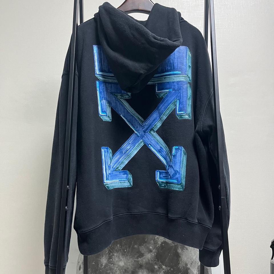 정품 S) 오프화이트 마커 팬 애로우 후드티셔츠