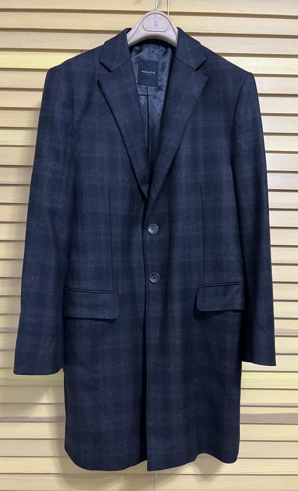 로가디스 남성 차콜그레이 체크 울롱코트