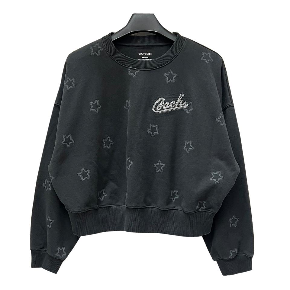 COACH 코치 스타 프린트 자수 로고 크루넥 크롭 맨투맨 S