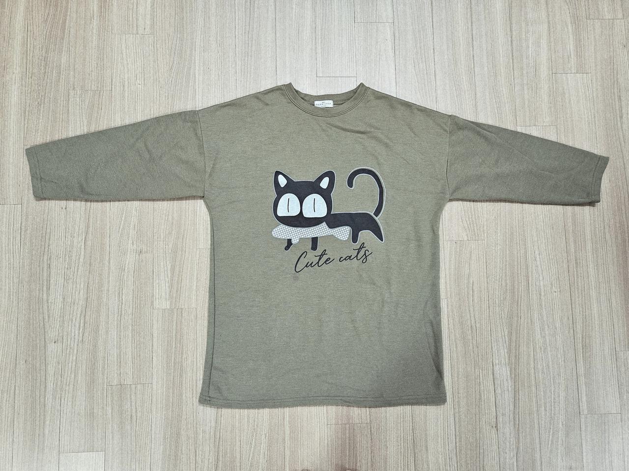 고양이 맨투맨 기모 티셔츠(F)