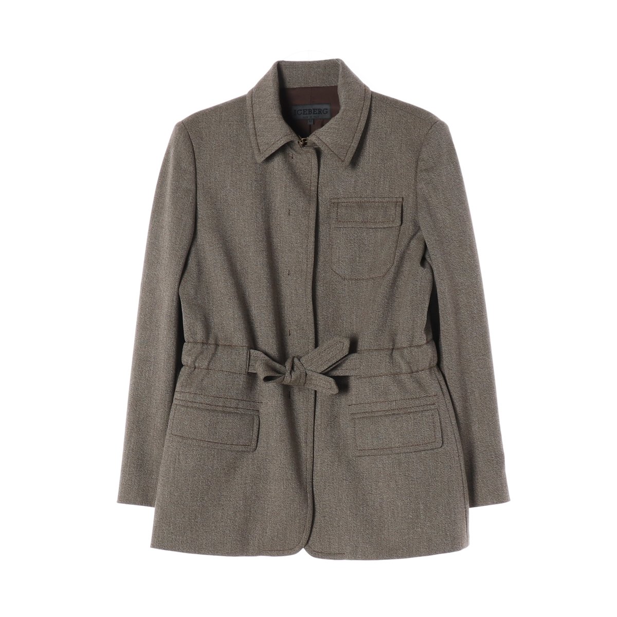 아이스버그 버진울95% 스트링 리본 카라 자켓 재킷 브라운