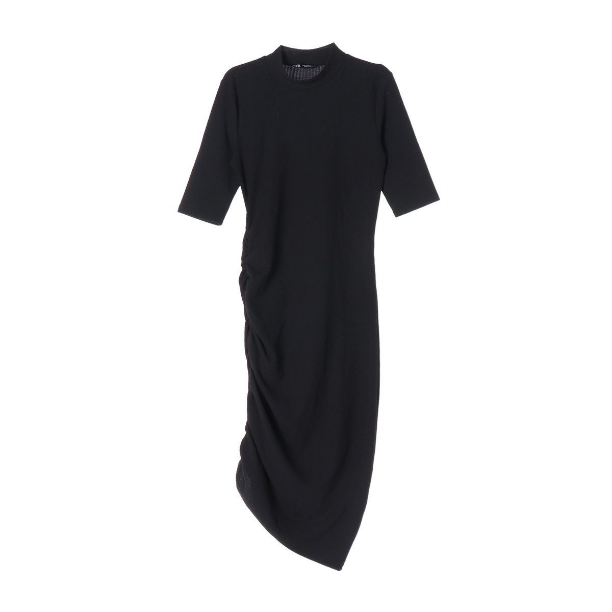 자라 사이드 셔링 비대칭 반팔 롱 원피스 블랙 S