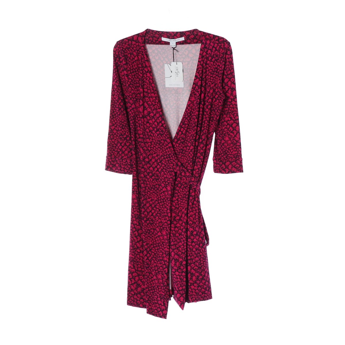 (새상품)다이앤 본 퍼스텐버그 패턴 긴팔 랩 원피스 드레스 핫핑크