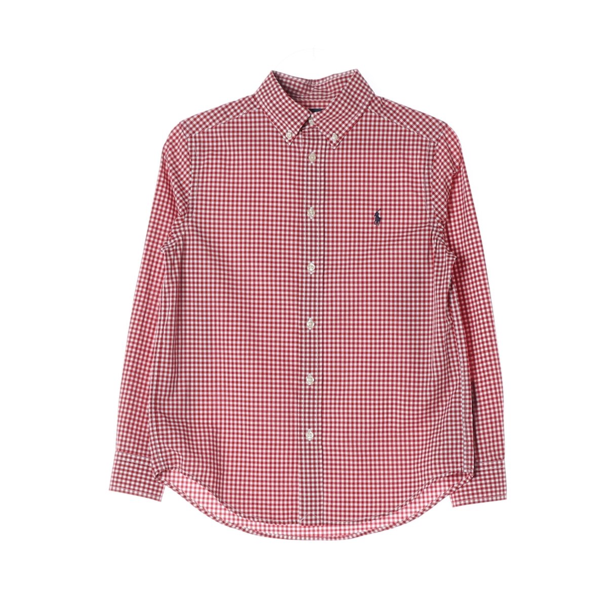 폴로 랄프 로렌 키즈 여성용 깅엄체크 긴팔 셔츠 레드