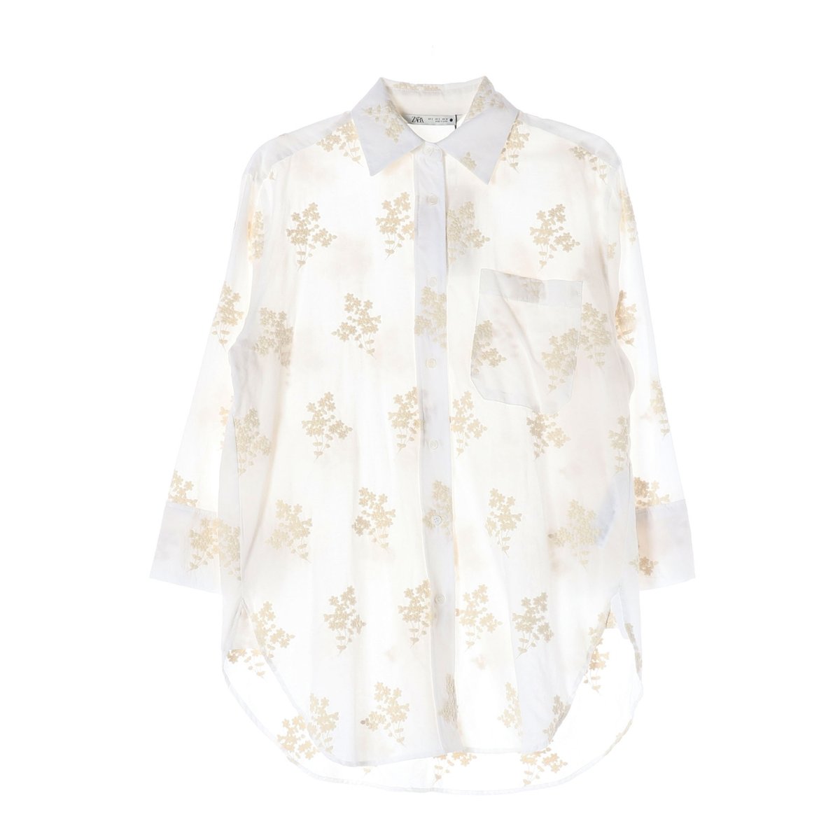 (새상품)자라 플로럴 자수 루즈핏 코튼 롱 셔츠 화이트 S