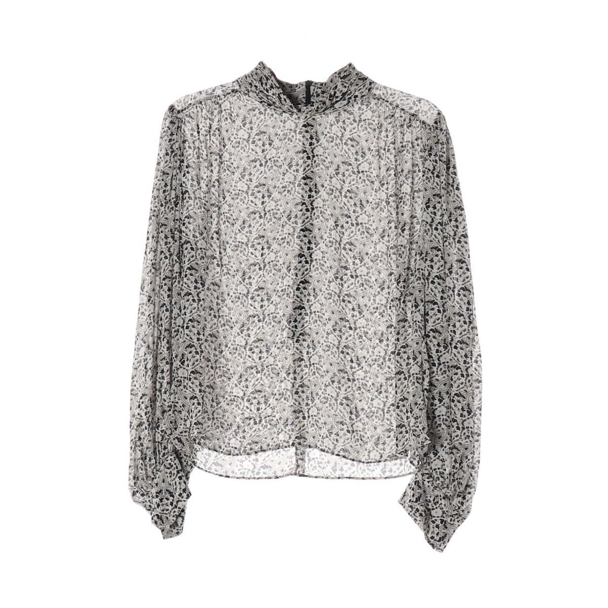 자라 페이즐리 패턴 모크넥 쉬폰 긴팔 블라우스 그레이 L