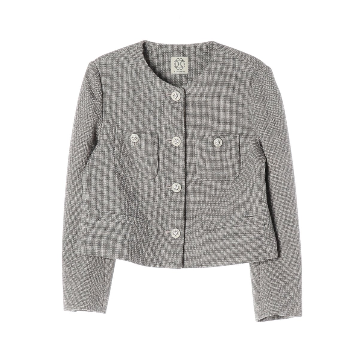 엣코너 코튼 트위드 자켓 노카라 라운드 숏 재킷