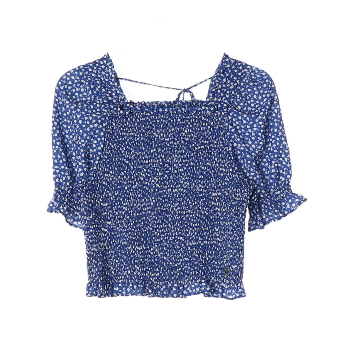 게스 스퀘어넥 패턴 스모킹 반팔 블라우스 블루 XS