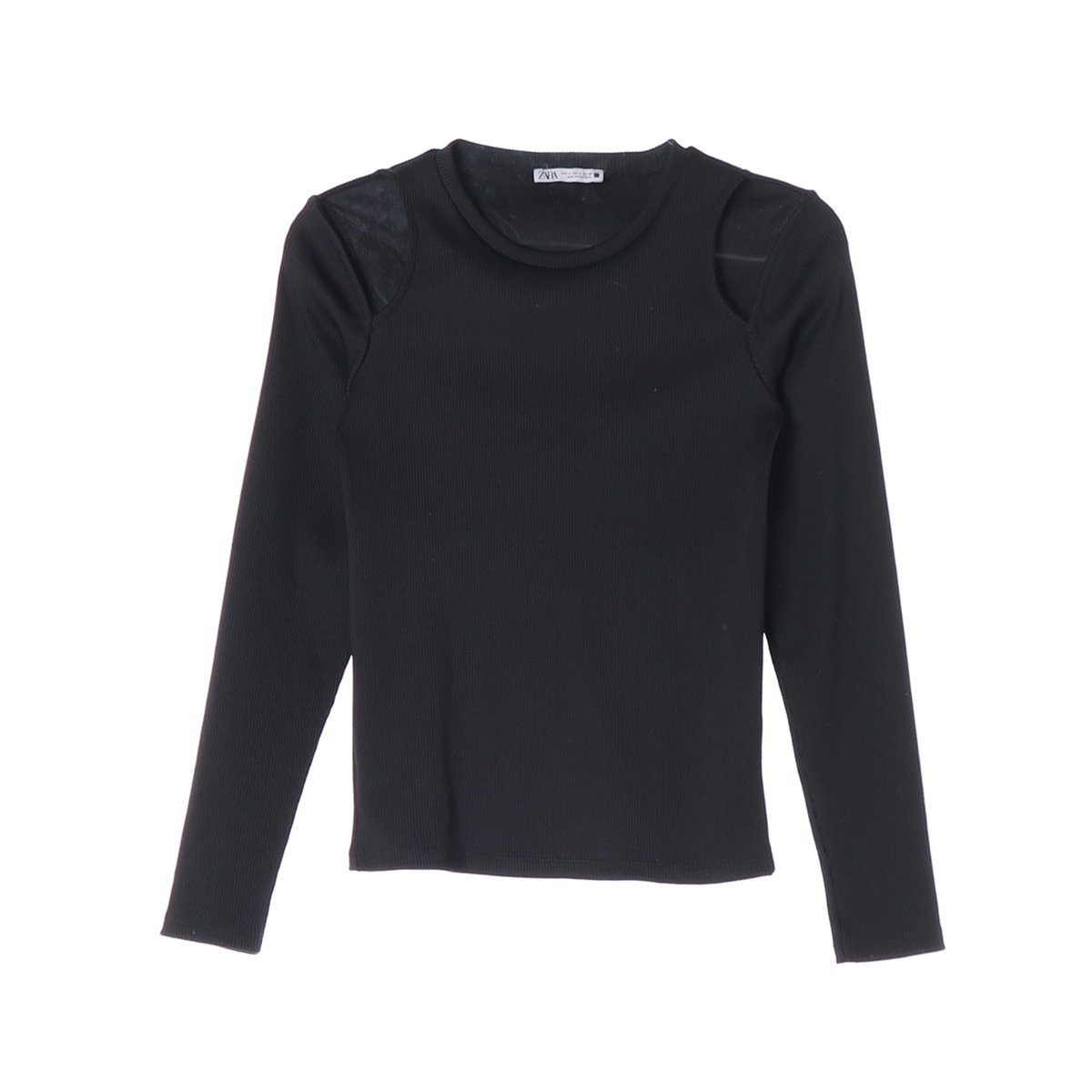 자라 컷아웃 숄더 슬림 긴팔 티셔츠 탑 블랙 S