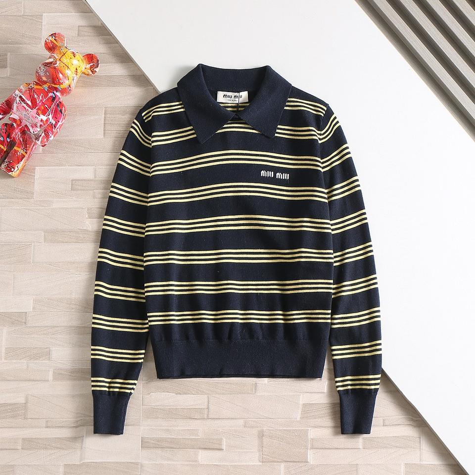 미우미우 여성 스트라이프 울 니트 티셔츠