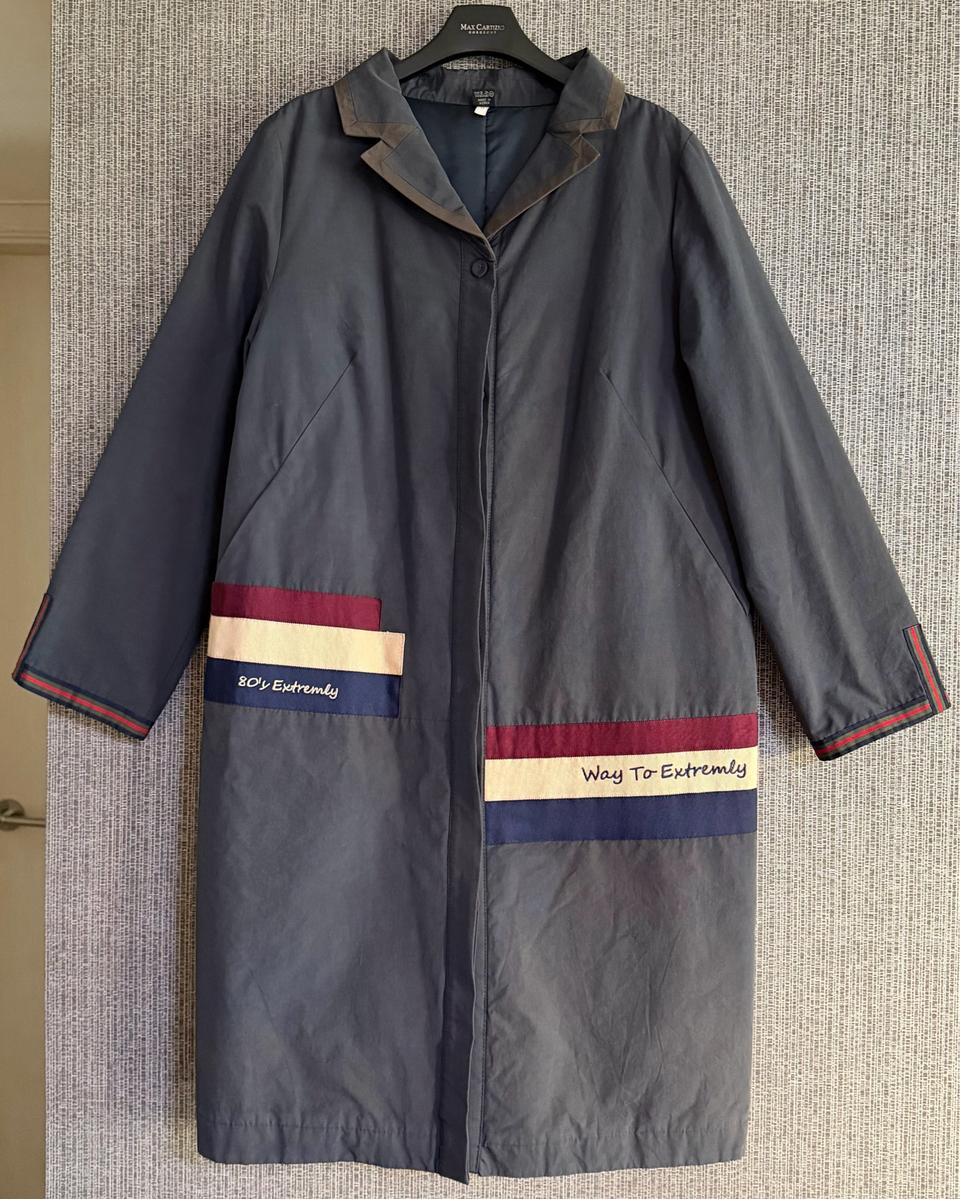 유니크 패치 디자인 빈티지 네이비 롱자켓 패딩 코트 솜 충전재 L사이즈