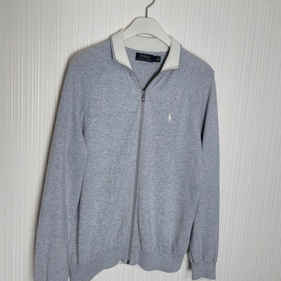 M 폴로 니트집업 가디건 그레이 크림 배색