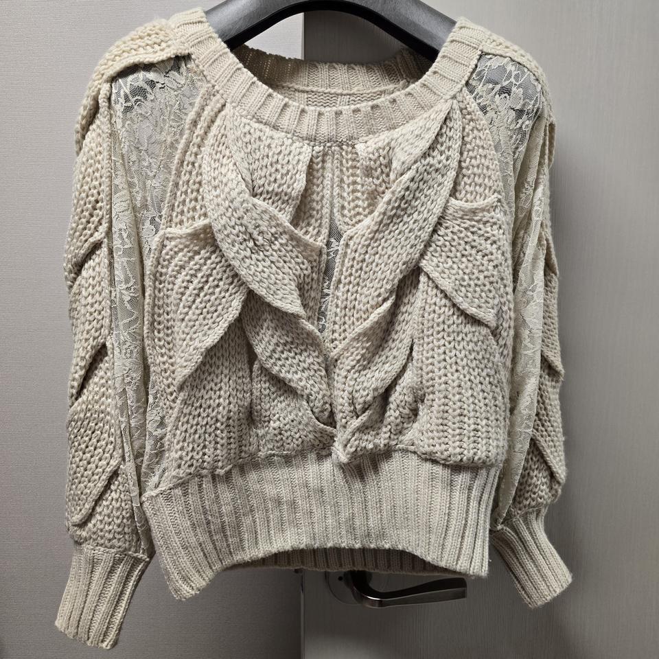 여성 베이지 레이스 니트