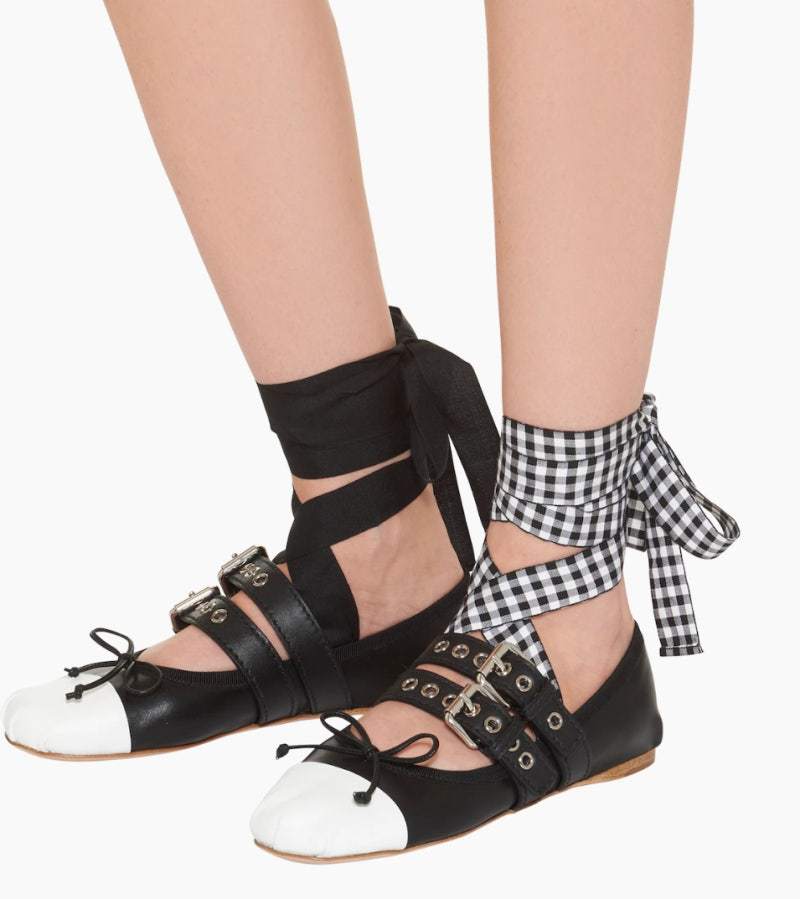 정품)급처3번정도신은!미우미우 가죽더블스트랩리본발레리나플랫슈즈메리제인구두