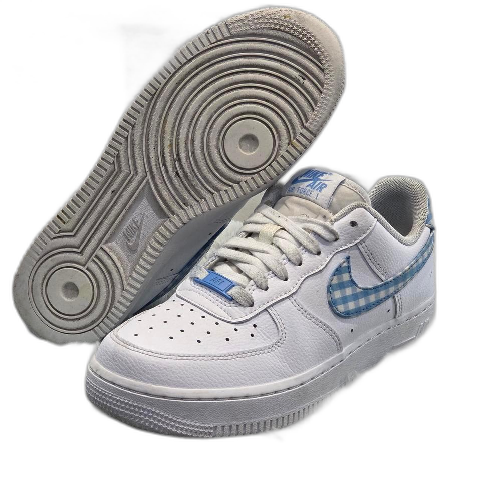 1q-19:나이키 에어포스 1 로우 징크 블루 깅엄 (23.5cm)