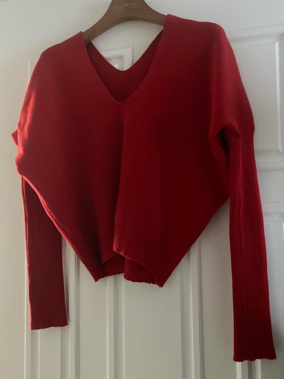 브이넥 크롭 니트 상의