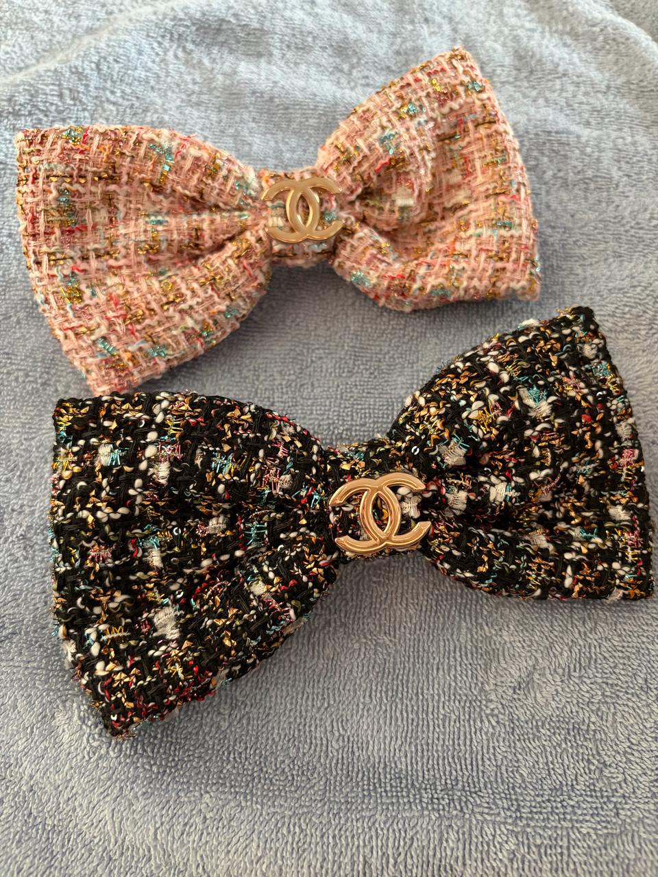 샤넬 트위드 자동헤어핀