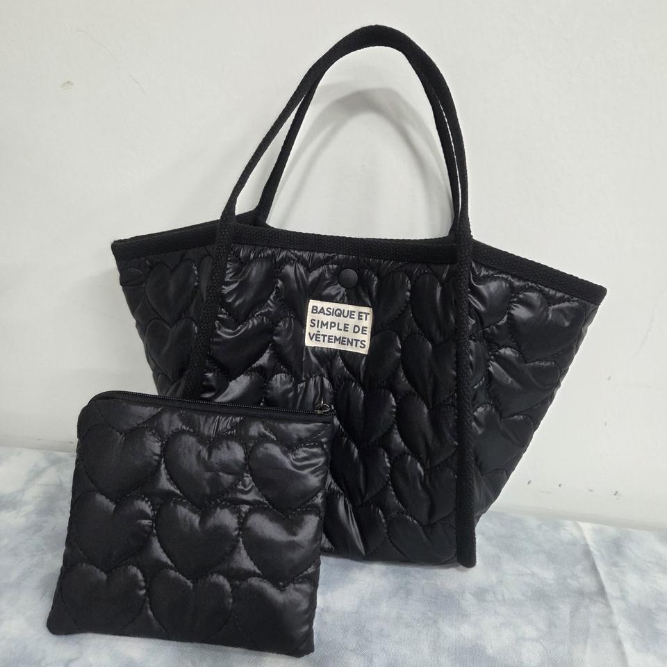 블랙하트누빔. 스몰사이즈 토트백 지퍼파우치포함