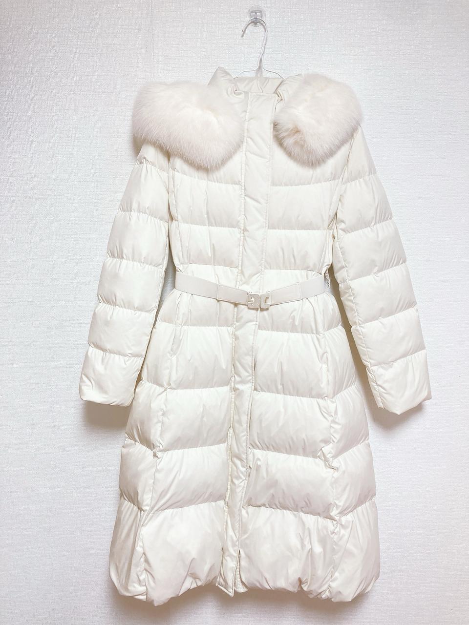 로엠 구스(거위털)롱패딩 벨티드 화이트 (M) 새상품