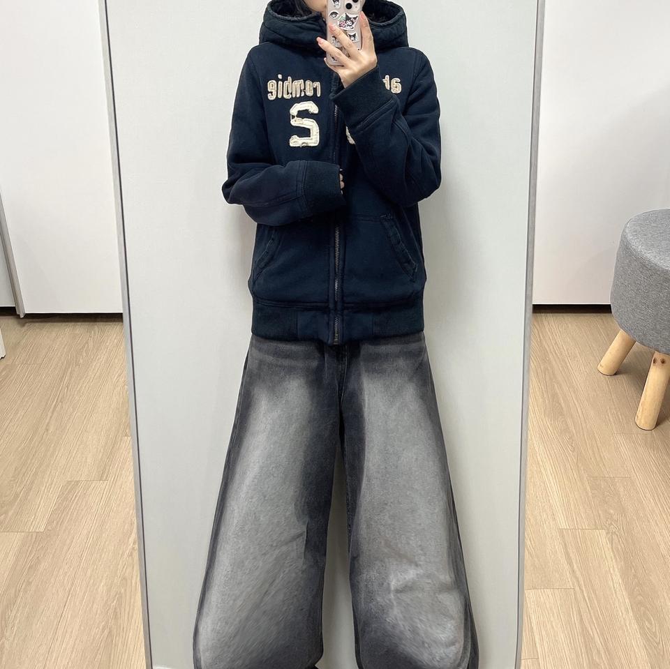 아베크롬비 브라운 양털안감 네이비 후드집업