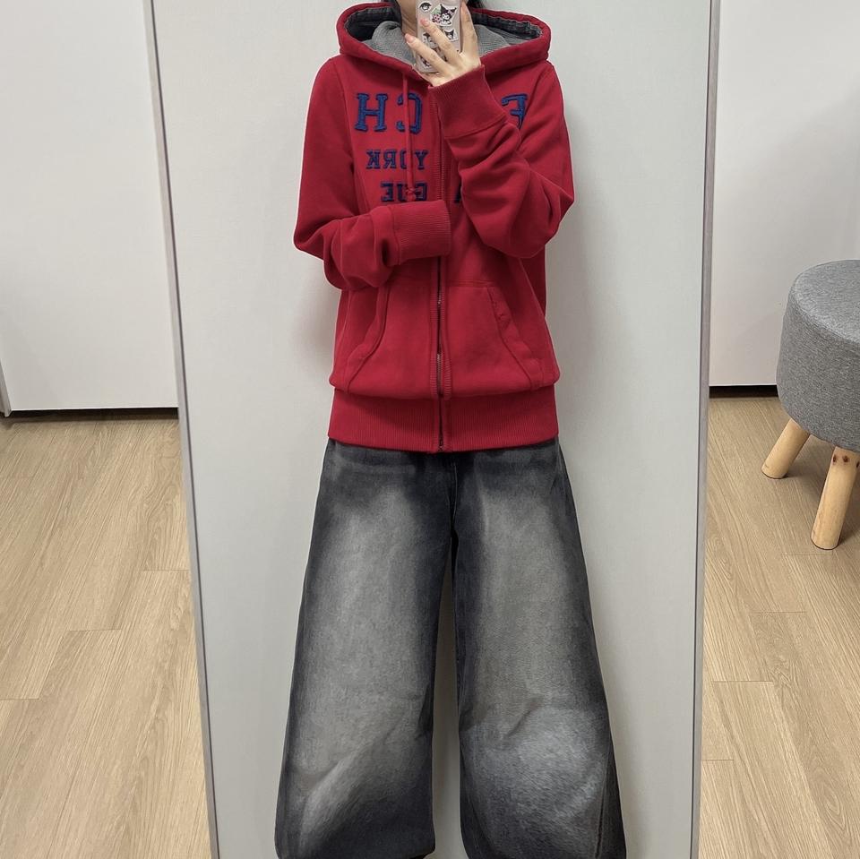 아베크롬비 자수로고 레드 후드집업