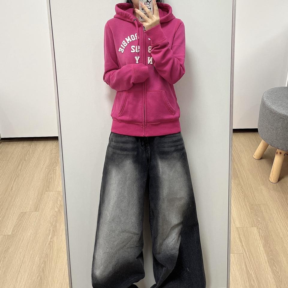 아베크롬비 슬림핏 자수로고 핑크 후드집업