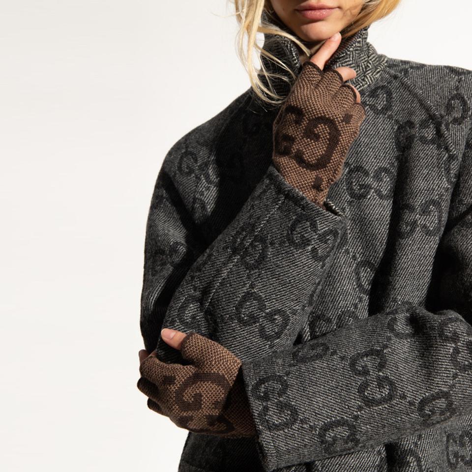 새상품 구찌 GG 핑거리스 장갑 캐시미어 100% 브라운