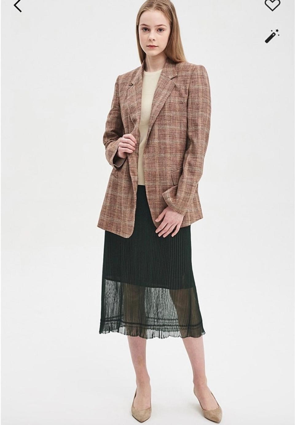 한섬 타임 클래식 체크 테일러드 자켓 88-96-165사이즈