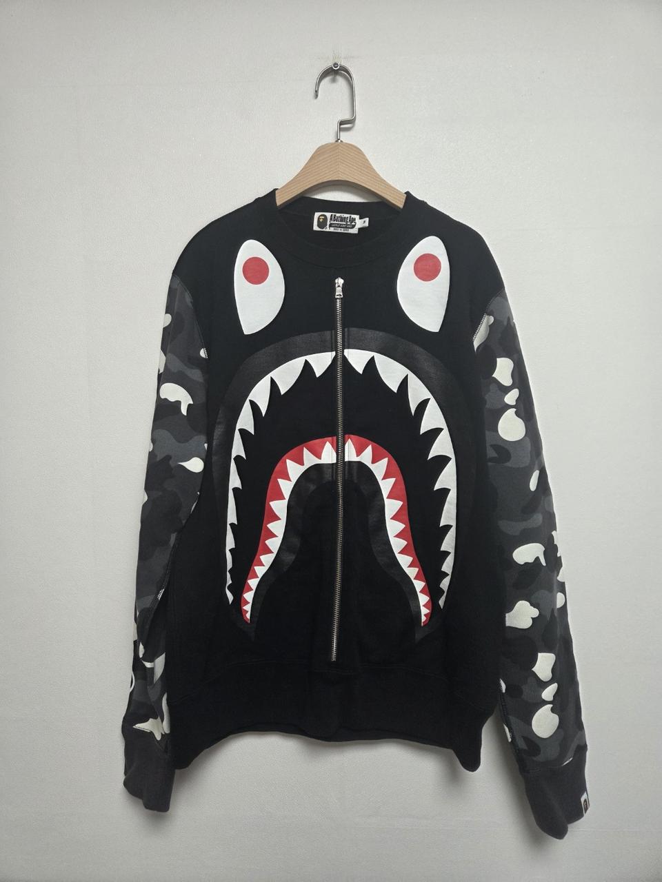 베이프 샤크 카모 집업 기모 맨투맨 블랙(M)