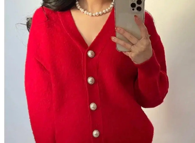 진주단추루즈핏가디건