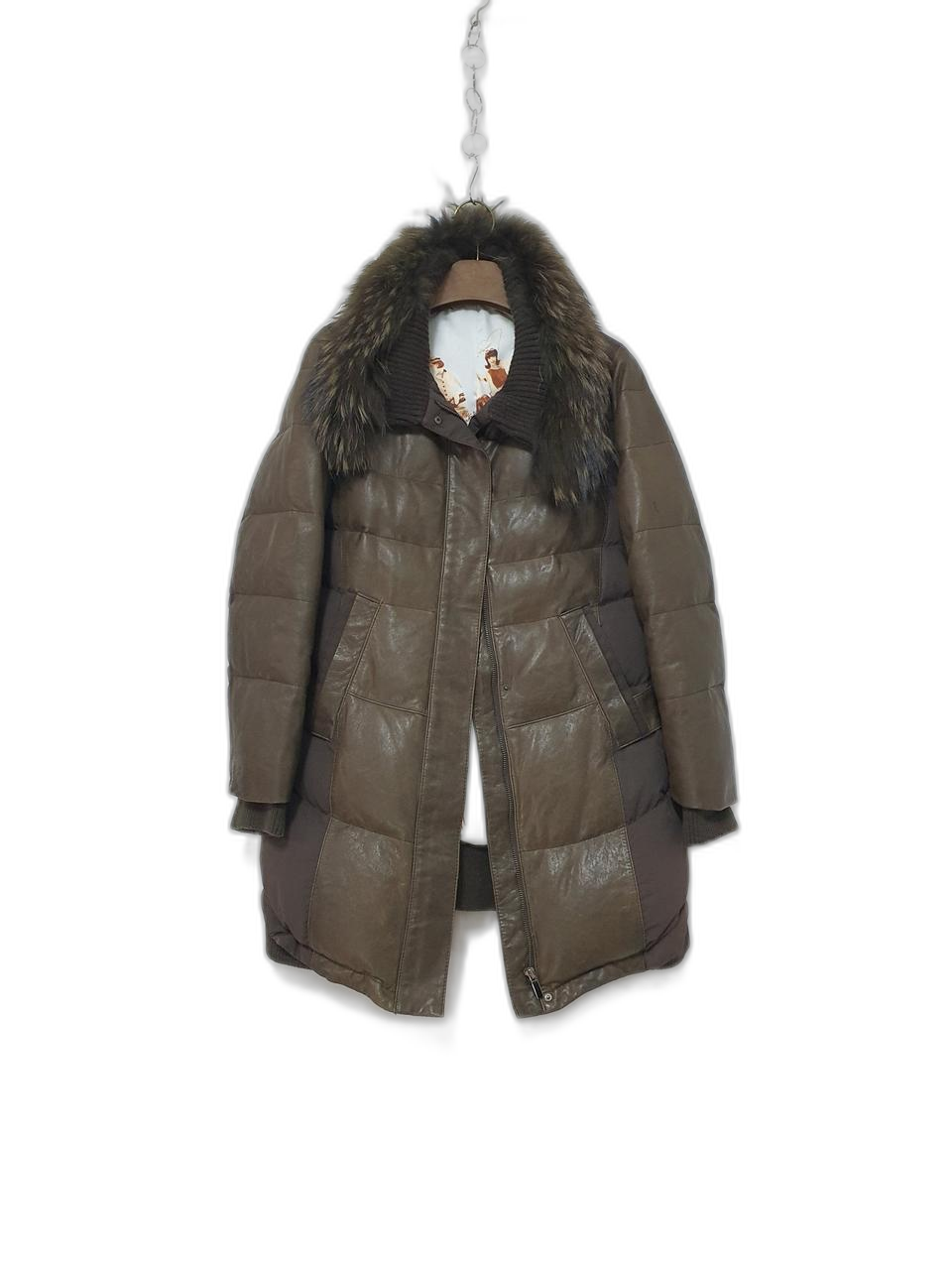 여성 라쿤털넥 양가죽배색 롱패딩