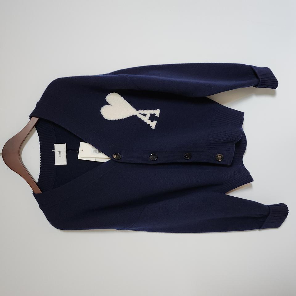 [S] 아미 네이비 인타르시아 빅하트 가디건 UKC002