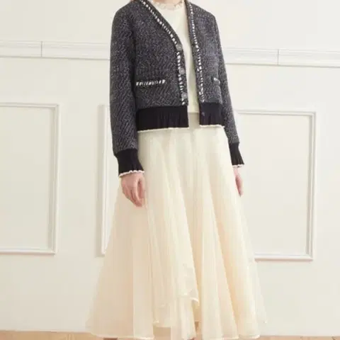 O'2nd 오즈세컨 프릴 트위드 니트 자켓 55