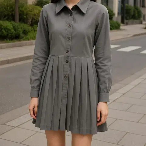 에잇세컨즈 그레이 플리츠 미니 원피스_S