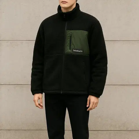 팀버랜드 블랙 카키 배색 보아 플리스 뽀글이 모크넥 집업 자켓_S