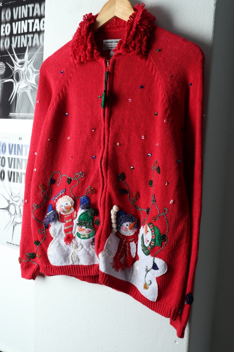 W(S-M) 브랜드빈티지 니트 크리스마스 집업 눈사람-162CC