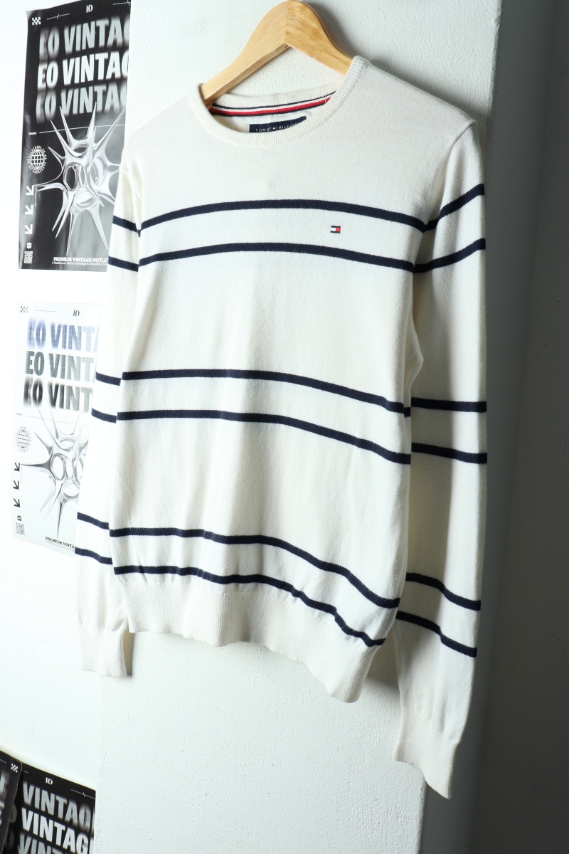 (XS-S) 타미힐피거 니트 스트라이프 화이트-162E8