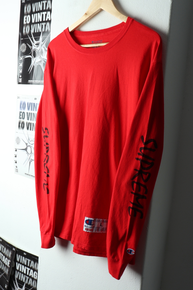 (L-XL) 챔피온 긴팔티셔츠 16SS 슈프림 레터링 레드-162E9