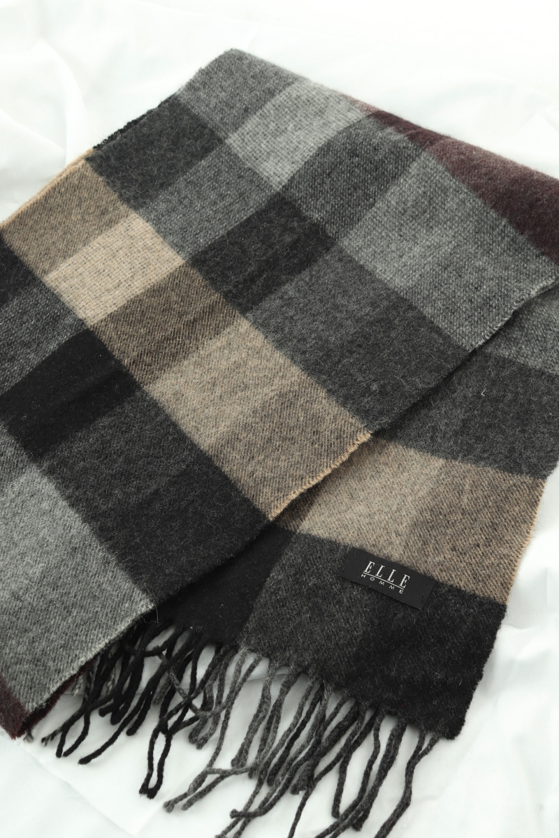 (F) 엘르 목도리 머플러 체크 보들 브라운계열-2632