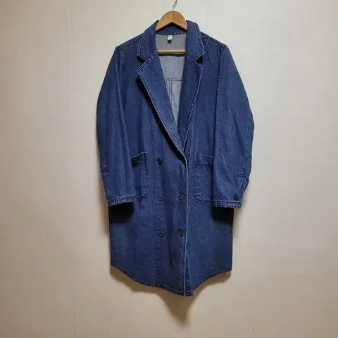 빅사이즈 데님 더블 버튼 롱 코트