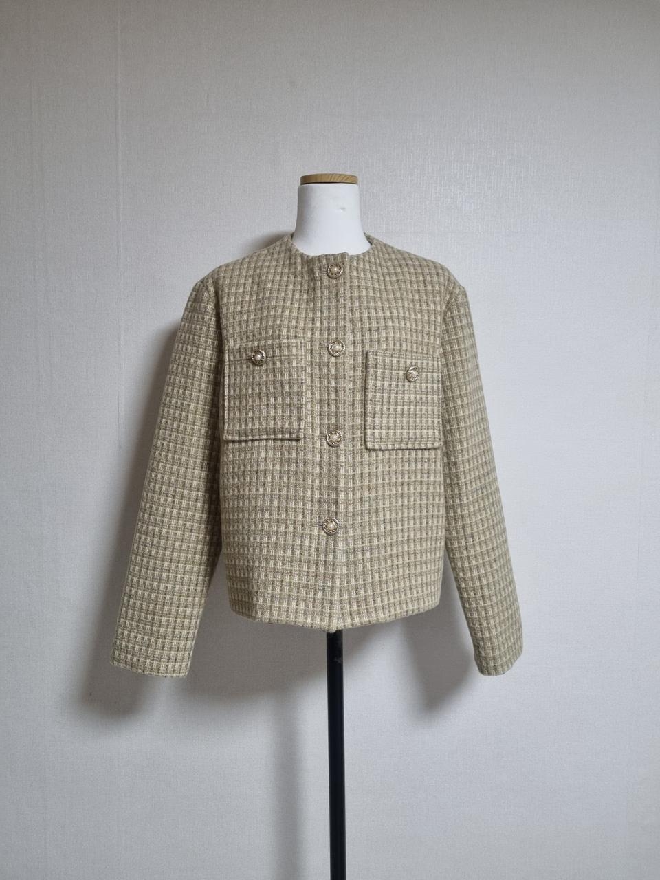 올리브모직트위드금장단추자켓