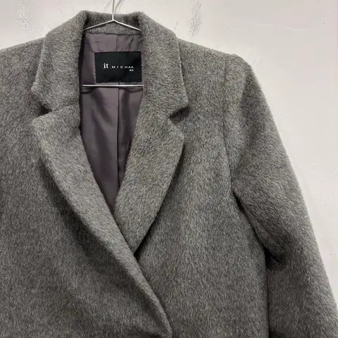 잇미샤 알파카 모헤어 히든버튼 카라 롱코트