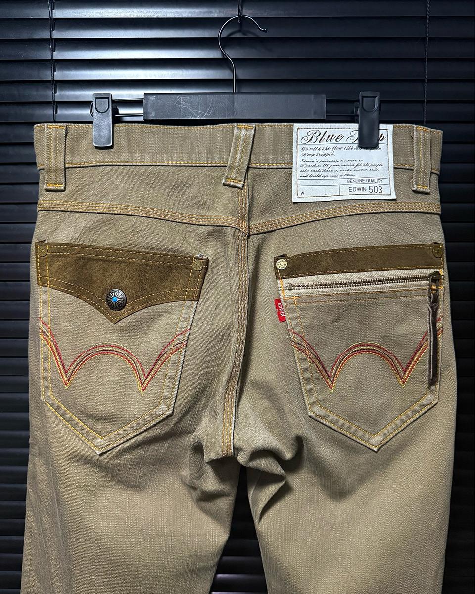 에드윈 503 일본 베이지 데님 31 웨스턴 가죽 스웨이드 나바호 터키석