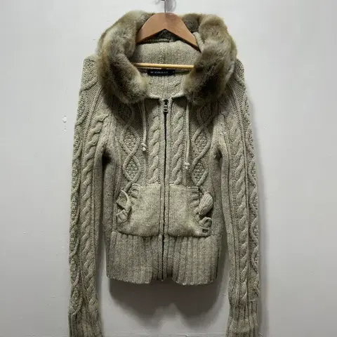 폴햄 퍼 후드 케이블 니트 집업 S